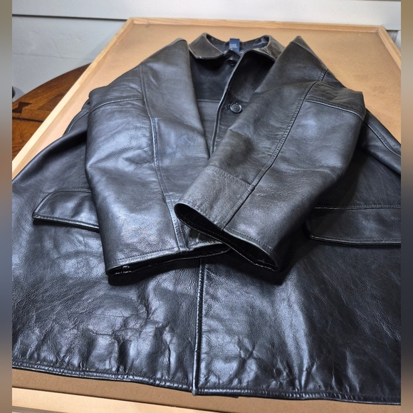 Polo by Ralph Lauren Black Leather Button Up Coat - Picture 3 of 16